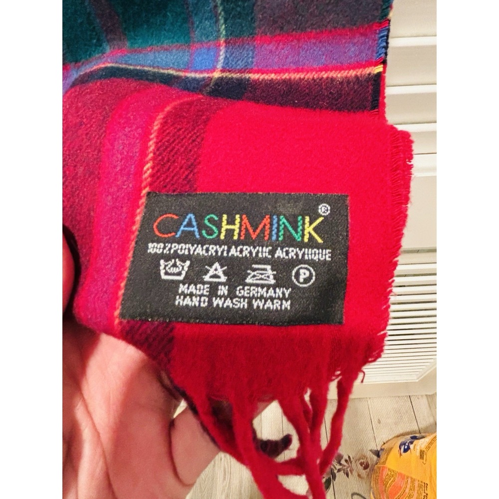 A vintage V. Fraas Cashmink 100% acrylic plaid scarf made in Germany.